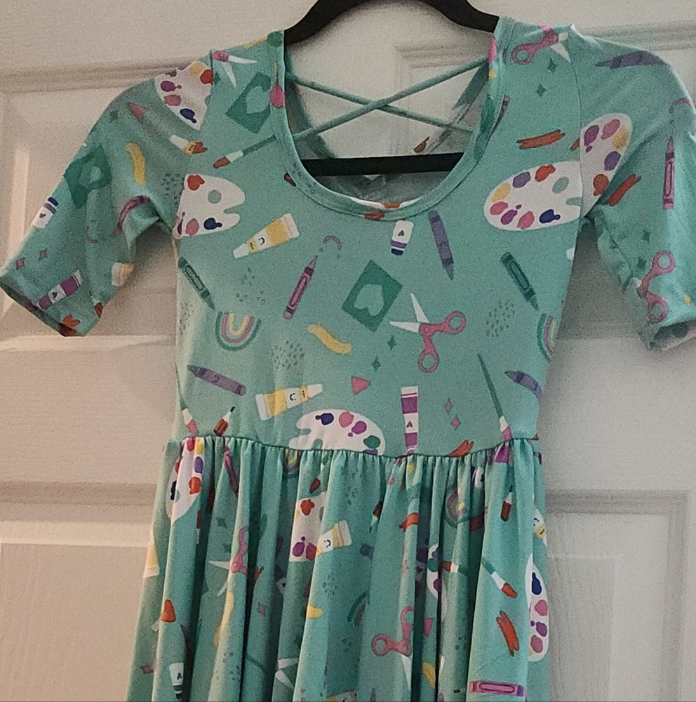 LuLaRoe Green and White Pleated Sundress with Peter Pan Collar